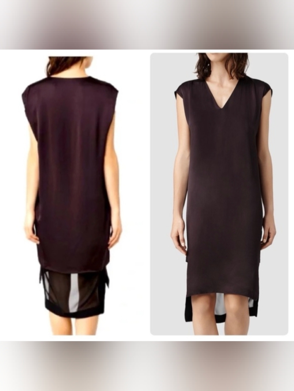 All Saints Alia Libi Dress in Liquorice High-Low Hem V-neck Pattern Block- 6